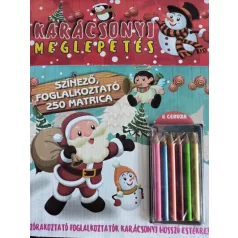   Karácsonyi meglepetés - Színező, foglalkoztató, 250 matrica, 6 ceruza